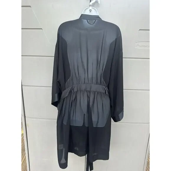SOMA Black Sheer Chiffon Satin Sleeves Short Robe Kimono SZ L/XL Sensual Classic